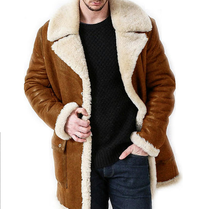 Men's Winter Sherpa Fleece Faux Suede Leather Jacket Coat