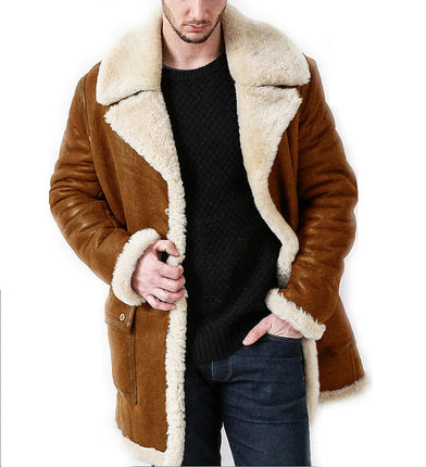 Men's Winter Sherpa Fleece Faux Suede Leather Jacket Coat