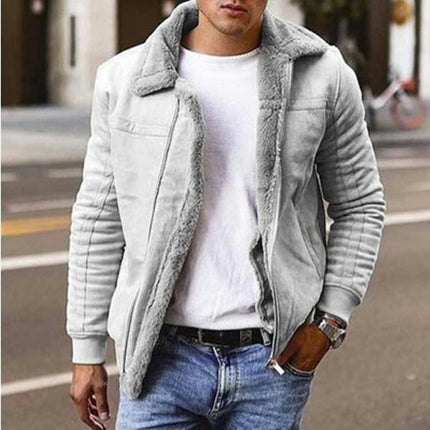 Men's Winter Warm Zipper Coat Faux Leather Coat Lapel Zipper Casual Jacket