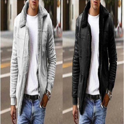 Men's Winter Warm Zipper Coat Faux Leather Coat Lapel Zipper Casual Jacket