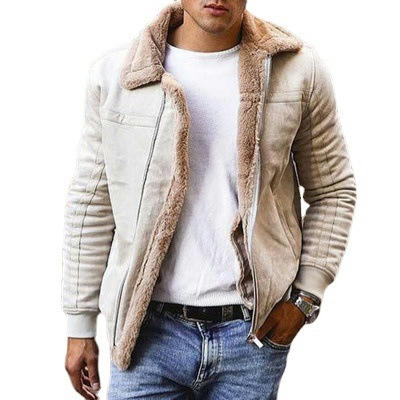 Men's Winter Warm Zipper Coat Faux Leather Coat Lapel Zipper Casual Jacket