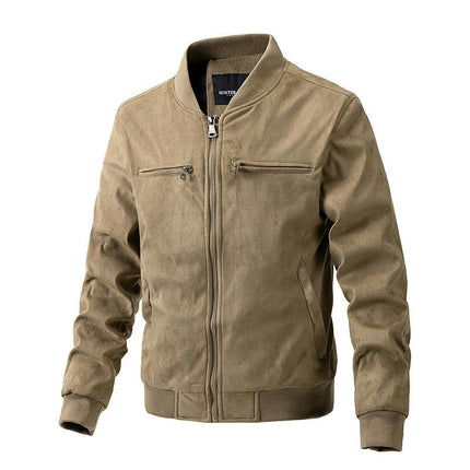 Men's Suede Bomber Leather Jackets Lightweight Flight Full Zip Casual Coat