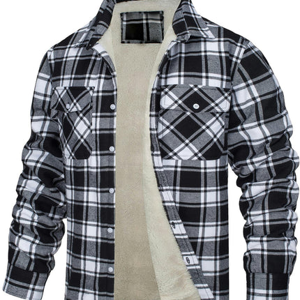 Men's Cotton Plaid Long Sleeve Jacket Fleece Lined Flannel Sherpa Button Down Coat