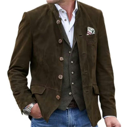 Men's Classic Casual Leather Jacket Suede Winter Coat