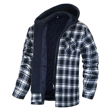 Men's Plaid Flannel Jacket with Hood, Zip Up Flannel Shirt Jackets