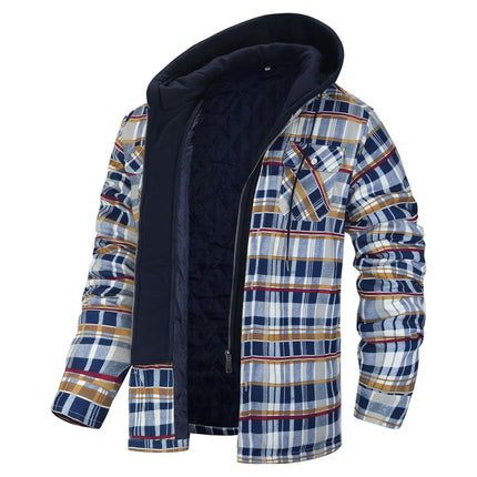 Men's Plaid Flannel Jacket with Hood, Zip Up Flannel Shirt Jackets