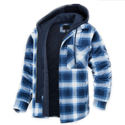 Men's Plaid Flannel Jacket with Hood, Zip Up Flannel Shirt Jackets