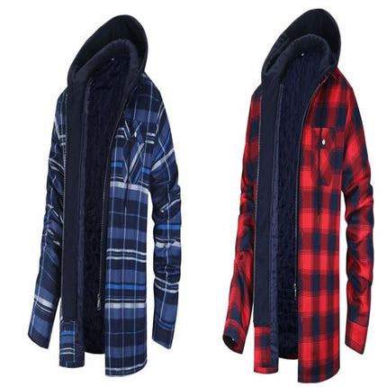 Men's Plaid Flannel Jacket with Hood, Zip Up Flannel Shirt Jackets