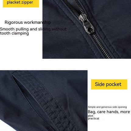 Men's Cargo Jacket Washed Cotton Stand-Collar Cardigan Coat Casual Solid Color Zipper Jackets