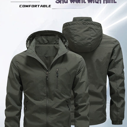 Men Outdoor Men Autumn Waterproof Zipper Outdoor Windbreaker Coat with Removable Hood