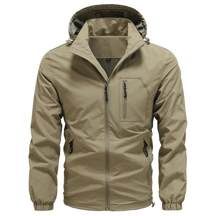 Men Outdoor Men Autumn Waterproof Zipper Outdoor Windbreaker Coat with Removable Hood