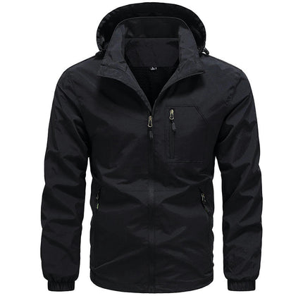 Men Outdoor Men Autumn Waterproof Zipper Outdoor Windbreaker Coat with Removable Hood