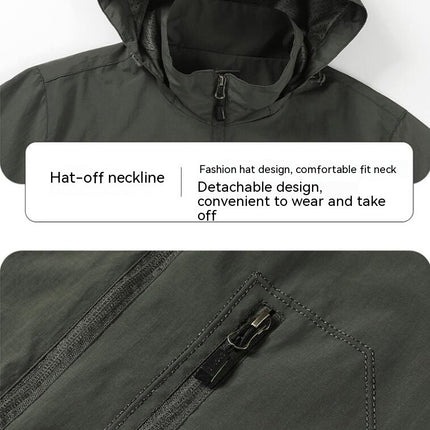 Men Outdoor Men Autumn Waterproof Zipper Outdoor Windbreaker Coat with Removable Hood