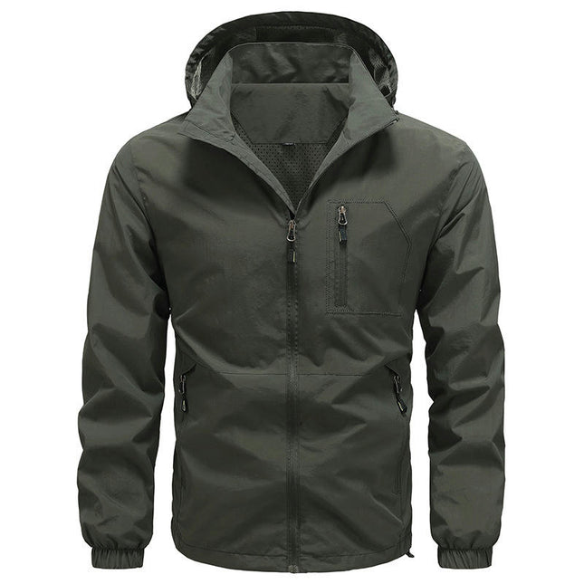 Men Outdoor Men Autumn Waterproof Zipper Outdoor Windbreaker Coat with Removable Hood