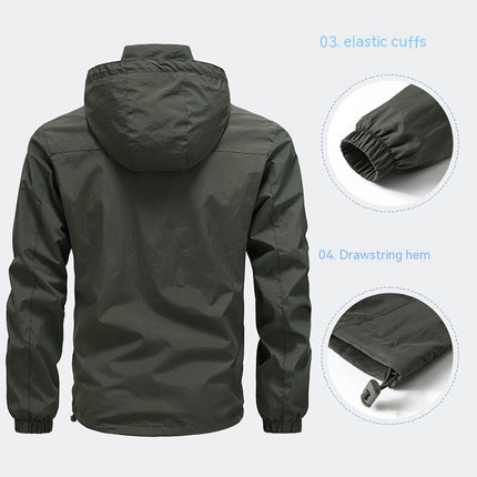 Men Outdoor Men Autumn Waterproof Zipper Outdoor Windbreaker Coat with Removable Hood