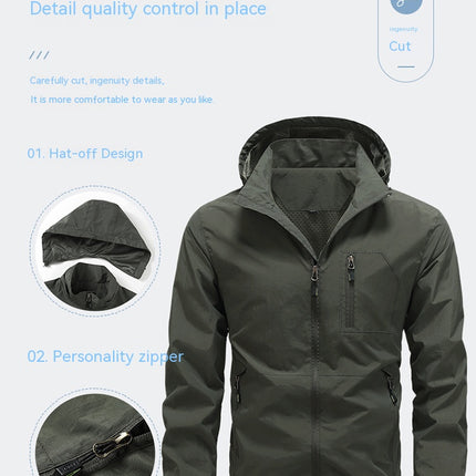 Men Outdoor Men Autumn Waterproof Zipper Outdoor Windbreaker Coat with Removable Hood