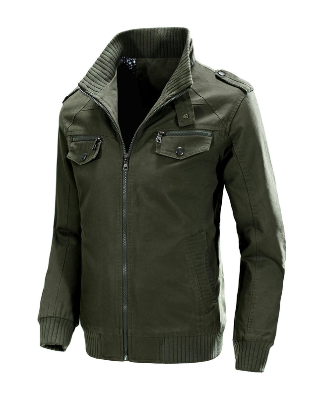 Men's Cotton Jacket Casual Long Sleeve Coat Slim Fit Full Zipper Jacket