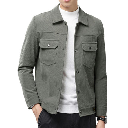 Men's Corduroy Jackets Long Sleeve Casual Button-Up Jacket with Pocket