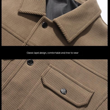 Men's Corduroy Jackets Long Sleeve Casual Button-Up Jacket with Pocket