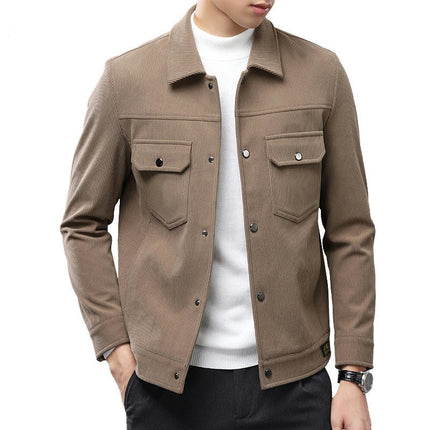 Men's Corduroy Jackets Long Sleeve Casual Button-Up Jacket with Pocket