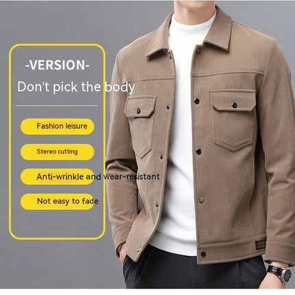 Men's Corduroy Jackets Long Sleeve Casual Button-Up Jacket with Pocket