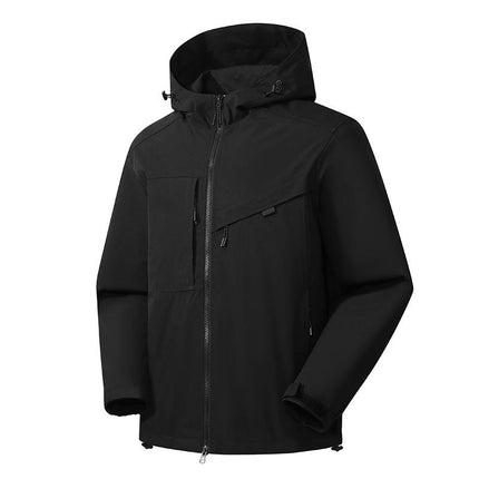 Men's Waterproof Softshell Jacket Lightweight Hooded Jacket with Zipper Pockets for Outdoor