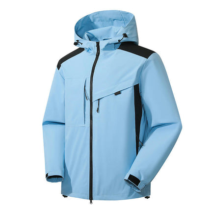 Men's Waterproof Softshell Jacket Lightweight Hooded Jacket with Zipper Pockets for Outdoor