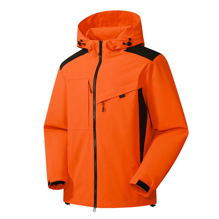 Men's Waterproof Softshell Jacket Lightweight Hooded Jacket with Zipper Pockets for Outdoor