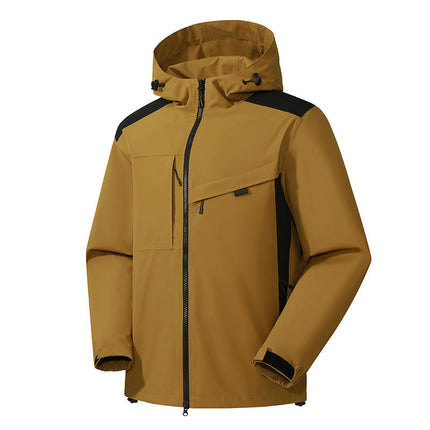 Men's Waterproof Softshell Jacket Lightweight Hooded Jacket with Zipper Pockets for Outdoor