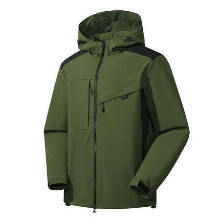 Men's Waterproof Softshell Jacket Lightweight Hooded Jacket with Zipper Pockets for Outdoor