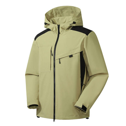 Men's Waterproof Softshell Jacket Lightweight Hooded Jacket with Zipper Pockets for Outdoor