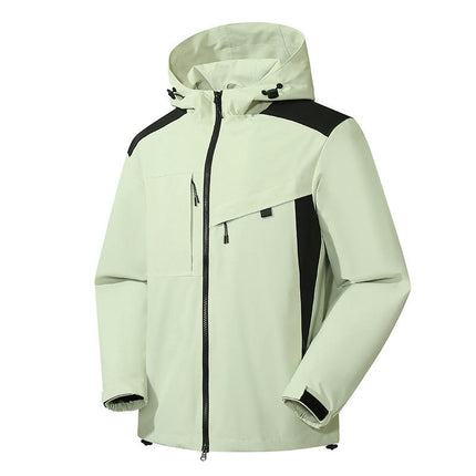 Men's Waterproof Softshell Jacket Lightweight Hooded Jacket with Zipper Pockets for Outdoor