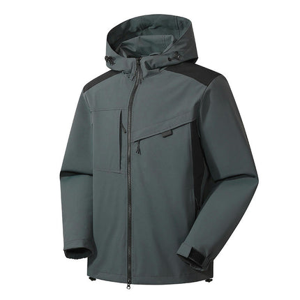 Men's Waterproof Softshell Jacket Lightweight Hooded Jacket with Zipper Pockets for Outdoor