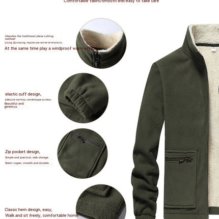 Men's Winter Sherpa Lined Fleece Parka Jacket Windproof Coat Stand Collar Jacket