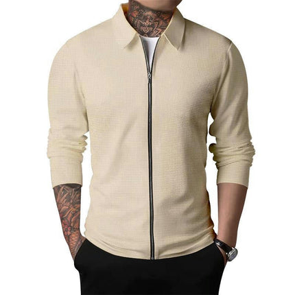 Men Casual Cardigan Zipper Closure Solid Color Long Sleeve Jackets