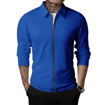 Men Casual Cardigan Zipper Closure Solid Color Long Sleeve Jackets