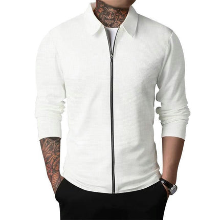 Men Casual Cardigan Zipper Closure Solid Color Long Sleeve Jackets