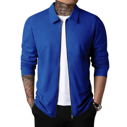 Men Casual Cardigan Zipper Closure Solid Color Long Sleeve Jackets