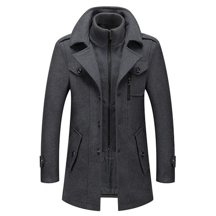 Men's Layered Collar Single Breasted Lined Wool Blend Pea Coats