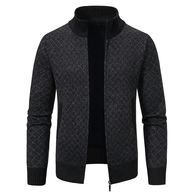 Men's Cardigan Sweaters Full Zip Up Stand Collar Slim Fit Casual Knitted Sweater Jacket