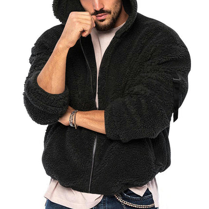 Men's Fuzzy Sherpa Hoodie Jacket Long Sleeve Full Zip Up Fleece Winter Warm Jacket