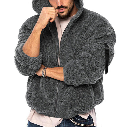 Men's Fuzzy Sherpa Hoodie Jacket Long Sleeve Full Zip Up Fleece Winter Warm Jacket