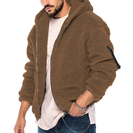 Men's Fuzzy Sherpa Hoodie Jacket Long Sleeve Full Zip Up Fleece Winter Warm Jacket