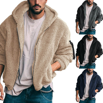 Men's Fuzzy Sherpa Hoodie Jacket Long Sleeve Full Zip Up Fleece Winter Warm Jacket