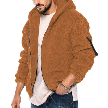 Men's Fuzzy Sherpa Hoodie Jacket Long Sleeve Full Zip Up Fleece Winter Warm Jacket