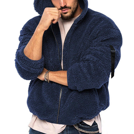 Men's Fuzzy Sherpa Hoodie Jacket Long Sleeve Full Zip Up Fleece Winter Warm Jacket