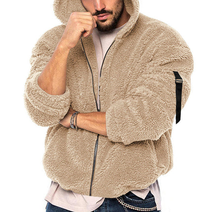 Men's Fuzzy Sherpa Hoodie Jacket Long Sleeve Full Zip Up Fleece Winter Warm Jacket