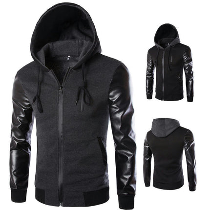 Men's Solid Color Hooded Zipper Jackets Casual Long Sleeves Coats