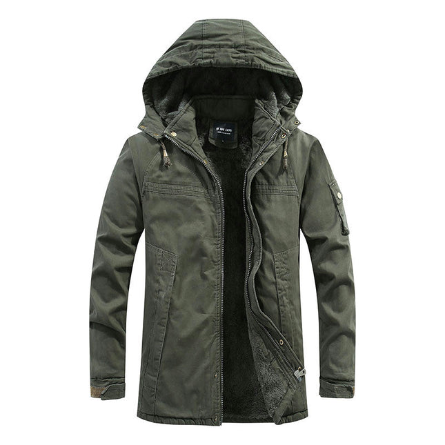 Men's Winter Jacket Cotton Military Jackets Fleece Lined Thick Coats Warm Cargo Jackets with Hooded