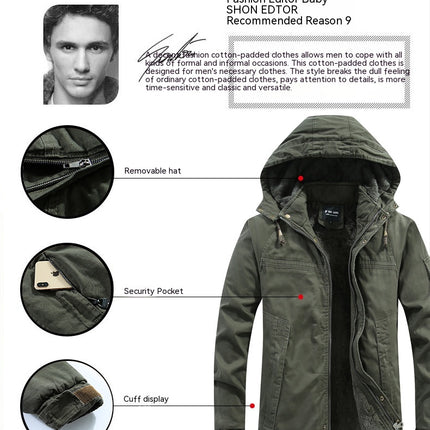 Men's Winter Jacket Cotton Military Jackets Fleece Lined Thick Coats Warm Cargo Jackets with Hooded